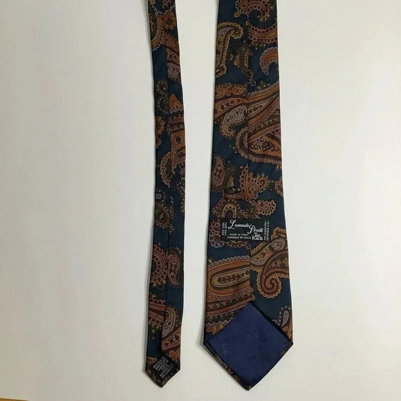 VINTAGE Teal Paisley Italian Silk Tie - Picture 5 of 11